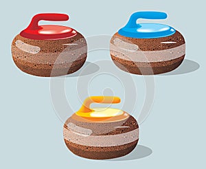 Curling stones, sport game. Ice. Rink. Vector illustration.