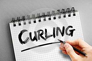 Curling text on notepad, sport concept background