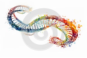 A curling watercolor DNA double helix