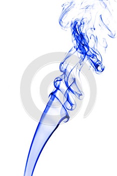 Curls of blue smoke on white background