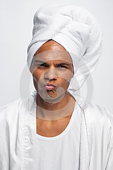 Curly African-American  on white background photo