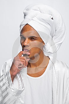 Curly African-American  on white background photo