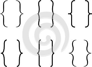 Curly braces, double symmetric brackets. Vector Typography symbols pair, frames for punctuation, maths, elements