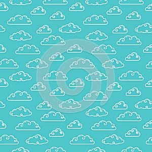 Curly clouds outline seamless pattern background vector