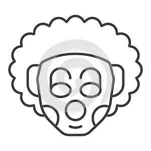 Curly Clown thin line icon. Party harlequin jester face with makeup and frizz hair. Happy Birthday vector design concept