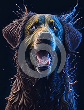 Curly Coated Retriever Dog blue background Splash Art 1