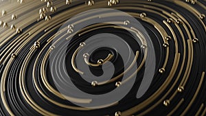 Curly golden and black abstract in circle lines together with particles on blurred bokeh background