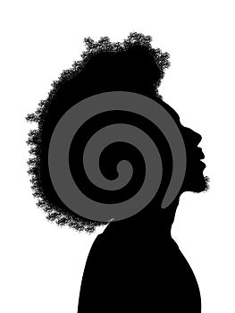 Curly Hair Black Man Silhouette. Male Profile.