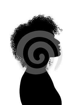 Curly Hair Black Woman Silhouette. Female Side View Portrait