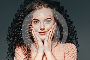 Curly hair woman hairstyle lady with long brunette hair