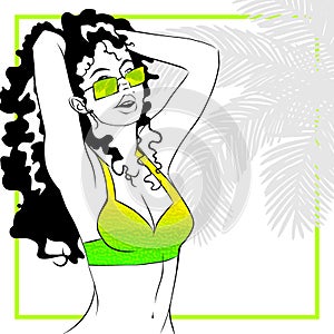 Curly haired woman in bikini photo
