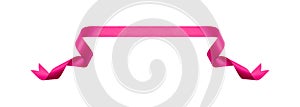 A curly pink ribbon Christmas, birthday present banner isolated against a white background