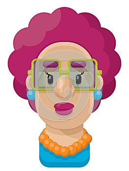 Curly Purple Hair Woman Flat Vector Illustration Icon Avatar