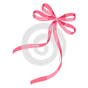 Curly ribbon with bow. Beautiful decorative elegant tape.