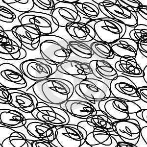 Curly squiggles, curls, knots hand drawn seamless pattern