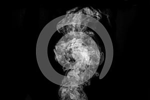 Curly white steam, Fog or smoke isolated transparent special effect on black background. Abstract mist or smog