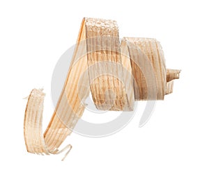 Curly wood shaving isolated on white background