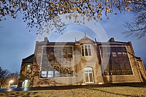 Curran historic school building paranormal tour night view
