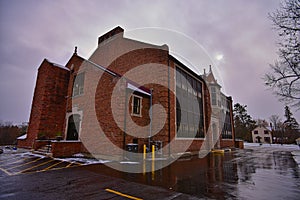 Curran historic school building on a snowy day in Rhinelander photo