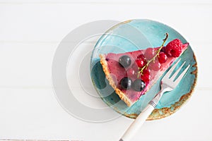 Currant berry tart blue plate