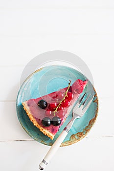 Currant berry tart blue plate
