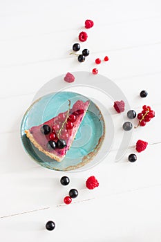 Currant raspberry tart blue plate