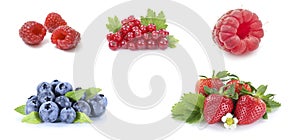 Currant, strawberry, blueberry, raspberry isolated on white
