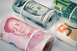 Currencies and money exchange trading concepts. The rolls of var