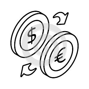 Currency with arrow denoting money exchange vector, currency convertor isometric icon