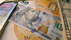 Currency banknotes euro, dollar background. Money, finance
