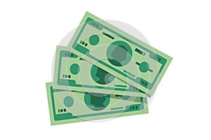 Currency banknotes. Green hundred dollars fan. Cash payment and USD exchange. Finance transfer. American banking sign