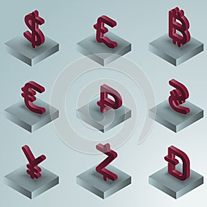 Currency color gradient isometric icons