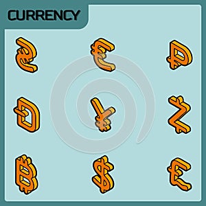 Currency color outline isometric icons
