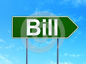 Currency concept: Bill on road sign background