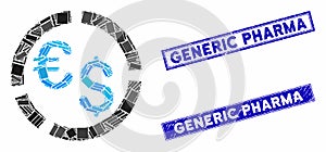 Currency Diagram Mosaic and Scratched Rectangle Generic Pharma Stamps