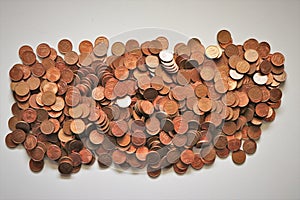 Pile of one Euro cents.