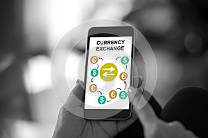 Currency exchange concept on a smartphone