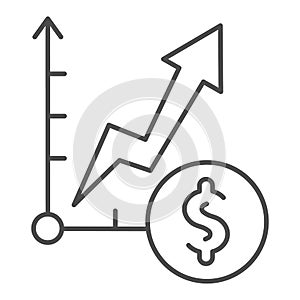 Currency exchange rate increase thin line icon. Dollar rate growth graph symbol, outline style pictogram on white