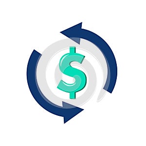 Currency exchange simple icon. Money Transfer sign. Dollar in rotation arrow symbol. Quality design elements.