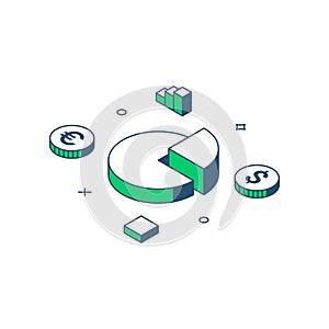 Currency financial market budget analysis chart diagram cash money coins 3d icon isometric vector