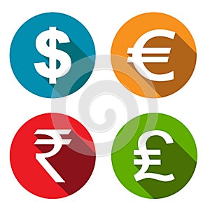 Currency flat icons set
