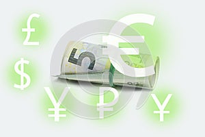 Currency icon on the background of European money