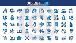 Currency icon set. Such as money, wallet, dollar, payment, bank.