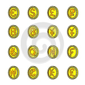 Currency icons set cartoon