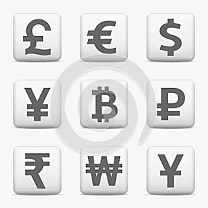 Currency icons set, web buttons