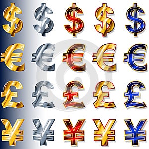 Currency monetary Sign Icon Dollar USD Euro EUR Pound GBP Yen JP