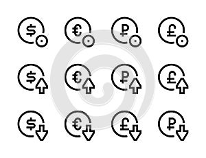 Currency and Money circulation editable stroke line vector icons.
