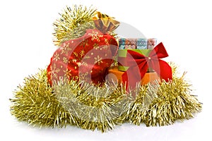 Currency New Year's gift in a tinsel