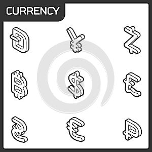 Currency outline isometric icons
