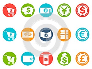 Currency round button icons set